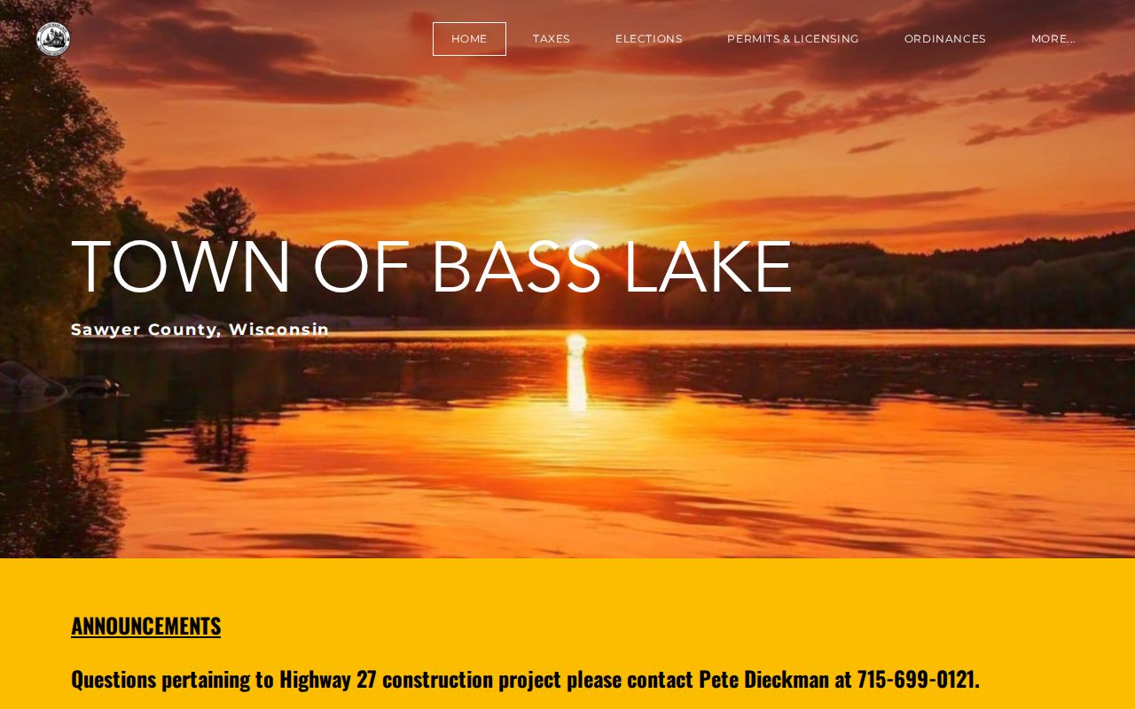 Town of Bass Lake Wisconsin official municipal website contact page