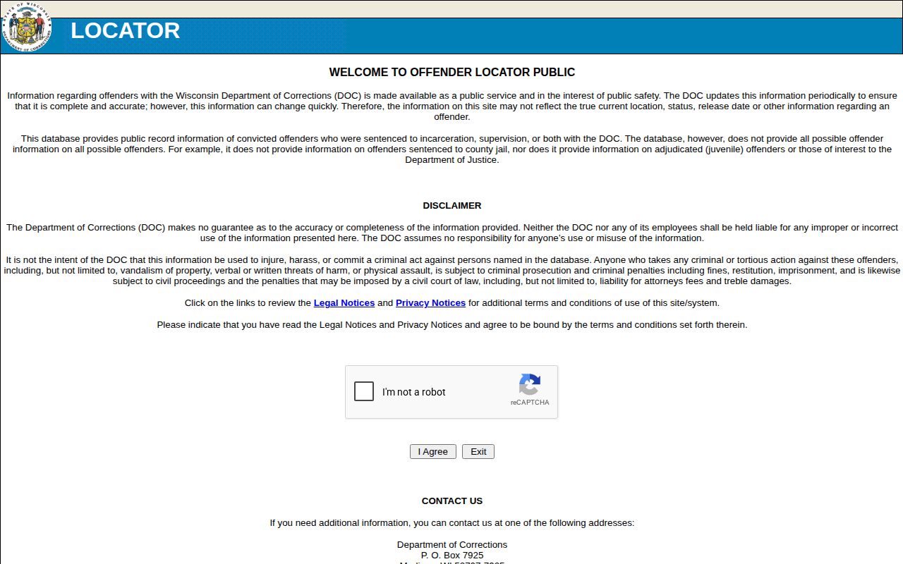 Wisconsin DOC Sawyer County offender record search